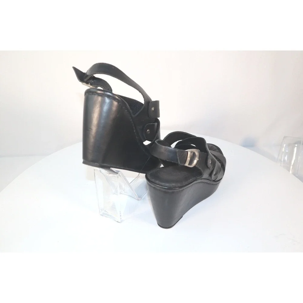 Y2K BORN CATALEEN WEDGE SANDALS WOMEN'S BLACK LEATHER OPEN‎ TOE Size 8